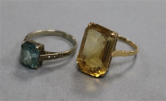 Two 9ct gold and gem set rings.